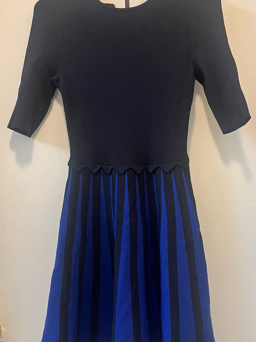 Ted Baker London Black and Royal Blue Striped Fit & Flare Dress